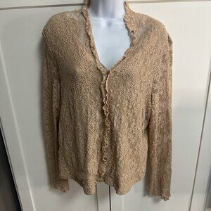 Coldwater Creek Women's Lace Blouse Large Beige Boho